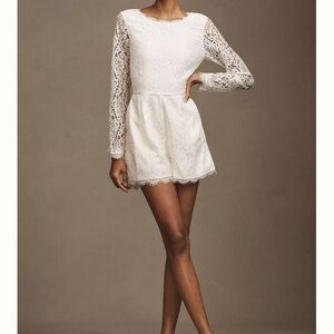 BHLDN Mock Neck Long Sleeve Bow Back Lace Romper
